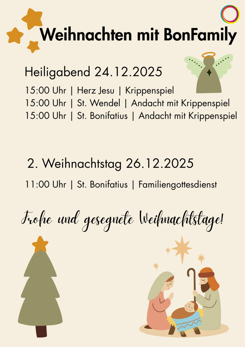Weihnachtsgottesdienste mit Krippenspiel und Familiengottesdienst