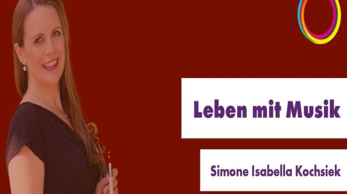 Frau mit Geige und Schriftzug Leben mit Musik