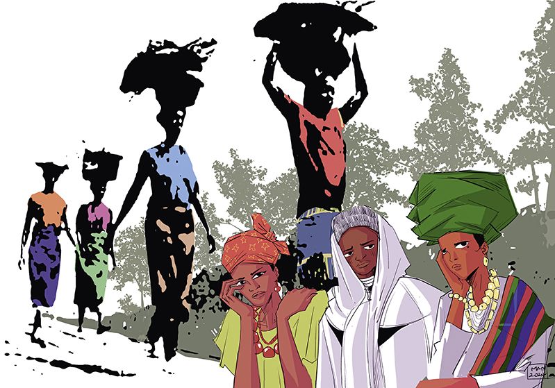 Illustration afrikanischer Frauen in traditionellen Kleidern